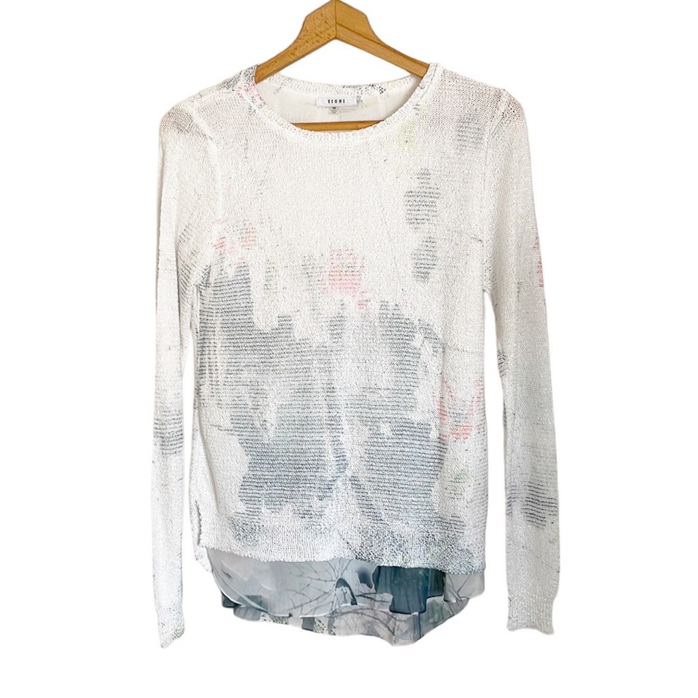 sioni knit mesh floral overlay pullover sweater size M